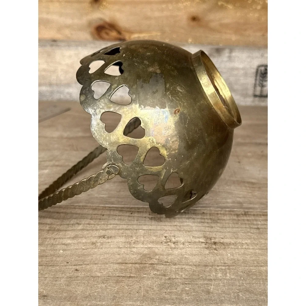 Vintage Brass Bowl with Heart Cutouts 3